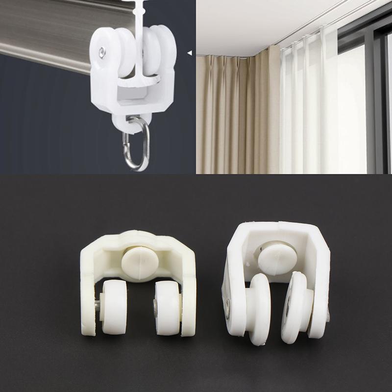 10Pcs Plastic Flexible Curtain Wheel Rollers Rail Hanging Hook Ring Slider