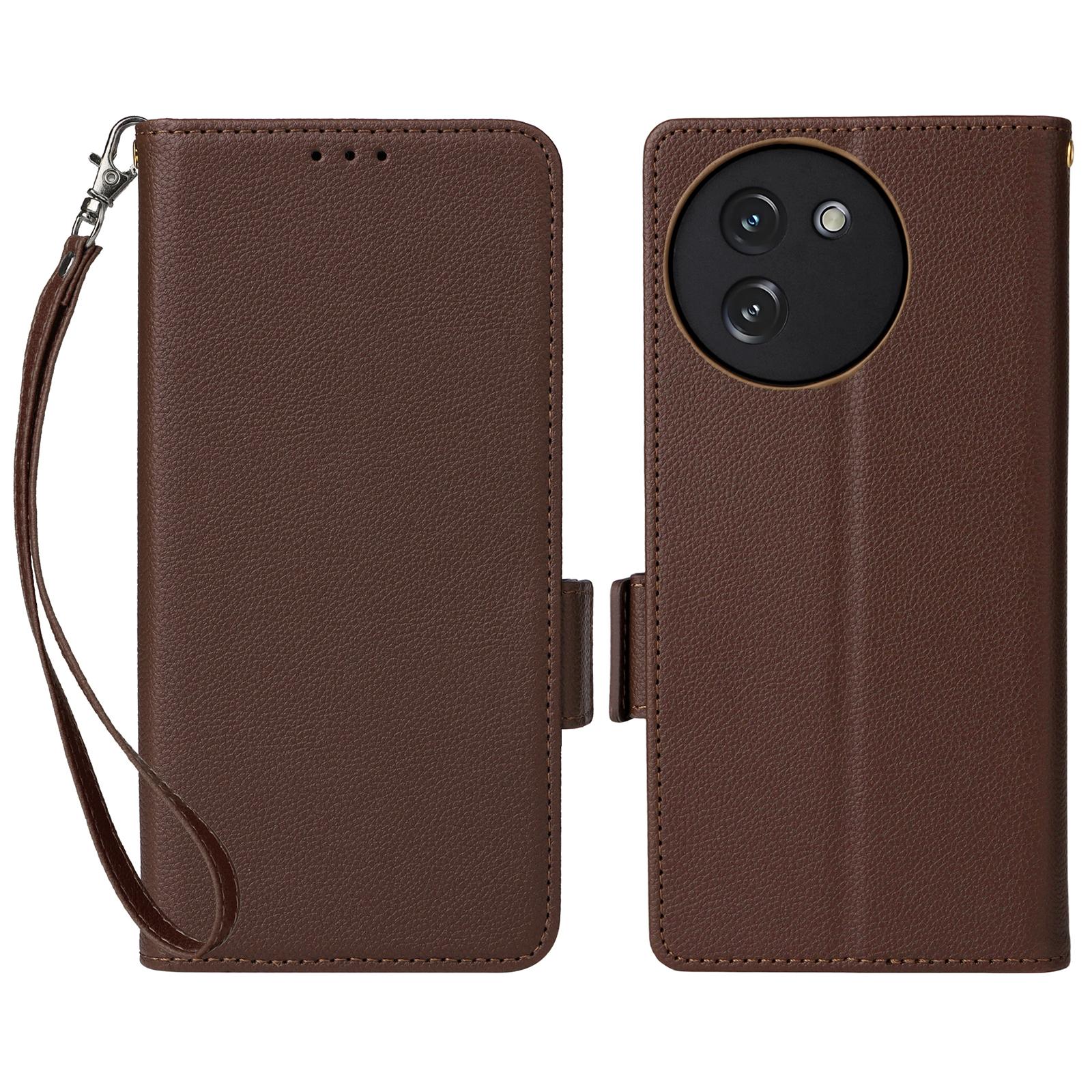 

Для Doogee Note 59/Note 59 Pro Чохол з ремінцем на зап ястя Текстура лічі PU шкіра Гаманець Чохол для телефону Brown