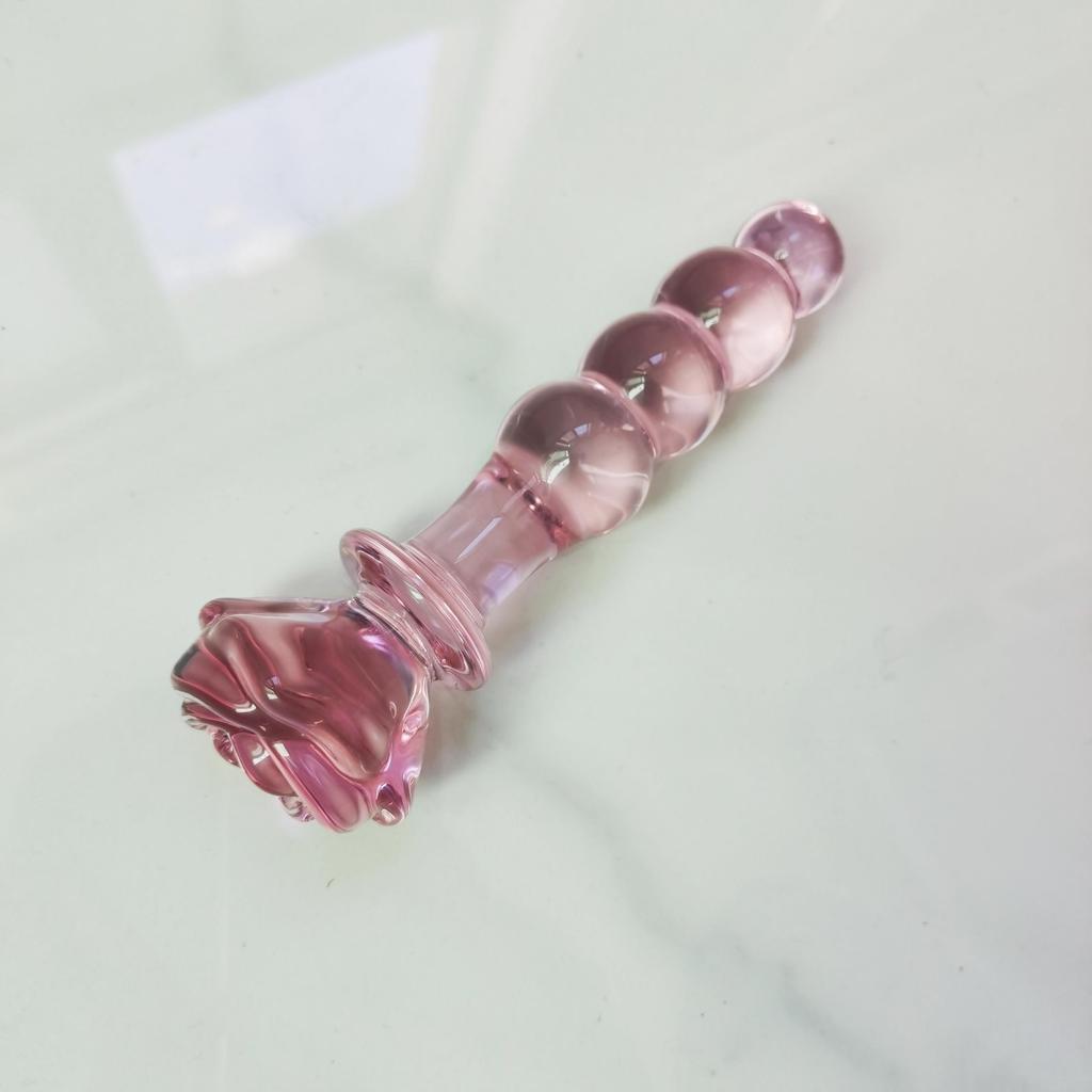 Anal masturbation Glass anal plug pink Four beads pull bead Rose 3.5cm BDSM SM Sex Toys unisex Gay' Anal Expansion Massage Thread