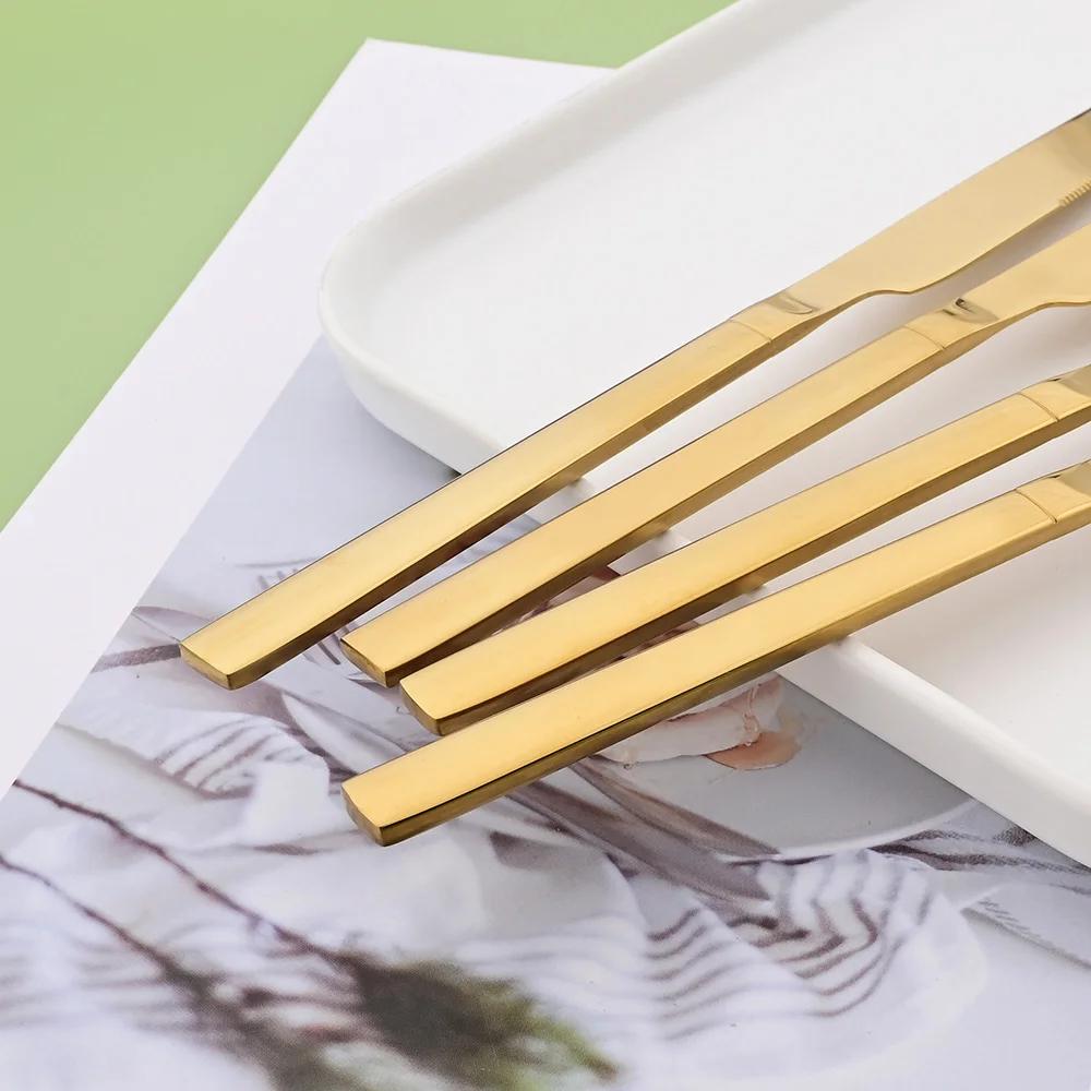 24Pcs Western Gold Dinnerware Set Knife Fork Coffee Spoon Cutlery Set Stainless Steel Flatware Kitchen Silverware Tableware