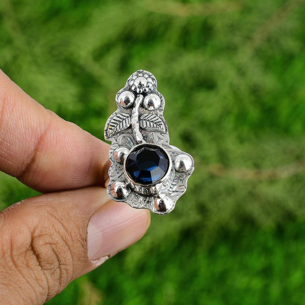 Round Tanzanite Quartz Gemstone 925 Sterling Silver Flower Sister Promise Ring