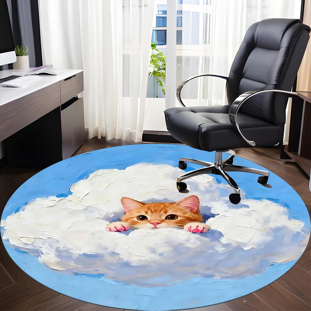 1PC Cloud Cat Office Round Area Rug,  Mat Suitable ForOffice, Under Office Chairs Bedroom Living Room Home Decor, Room Deco