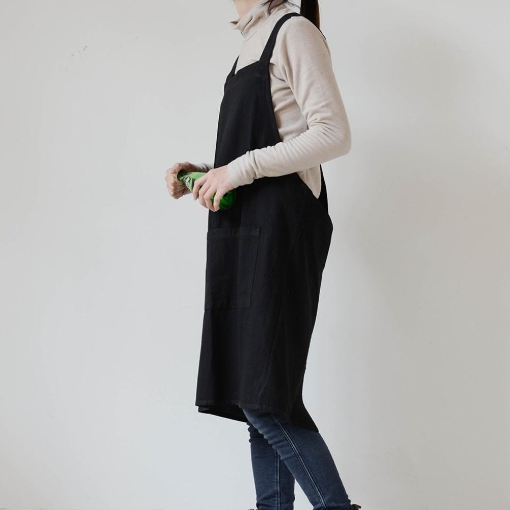 Cotton Japanese Minimalist Kitchen Apron Solid Color Unisex Work Clothes Pocket Apron  Coffee Shop