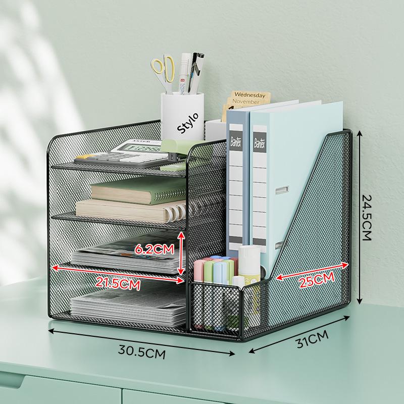 Schreibtisch-Organizer: Mehrzweck-Bücherregal & Aktenständer mit Buchstützen.