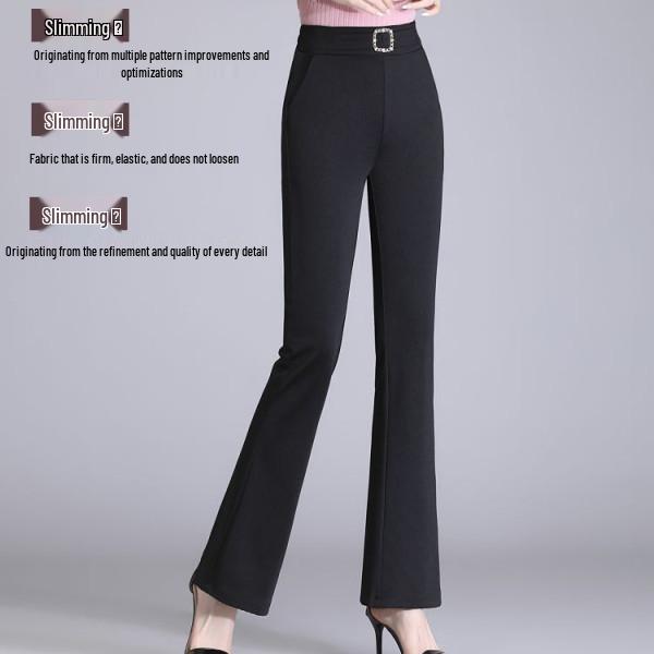 Women's High-Waisted Micro-Flare Pants: Stretchy, Slimming, Plus Size, Versatile, Drapey, Body-Hugging, Leg-Lengthening, Spring/Autumn Style.