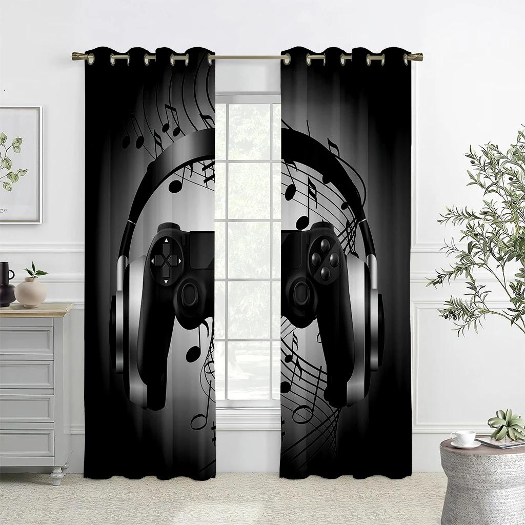 

Мультяшный черный белый геймер электронный контроллер шторы 2 панели детская спальня мальчиков кабинет окно декоративные шторы W60xH100(CM)x2pcs&Hook