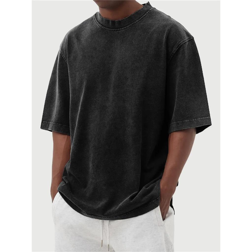 Herren Sommer T-Shirt mit Rundhals, kurzen Ärmeln, Retro-Stil und einfarbig