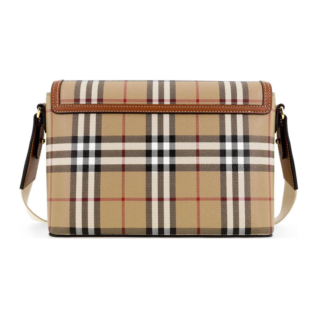 Burberry Classic Check Logo Buckle Cotton And Calfskin Messenger Bag Women Shoulder Bag Khaki 80662261
