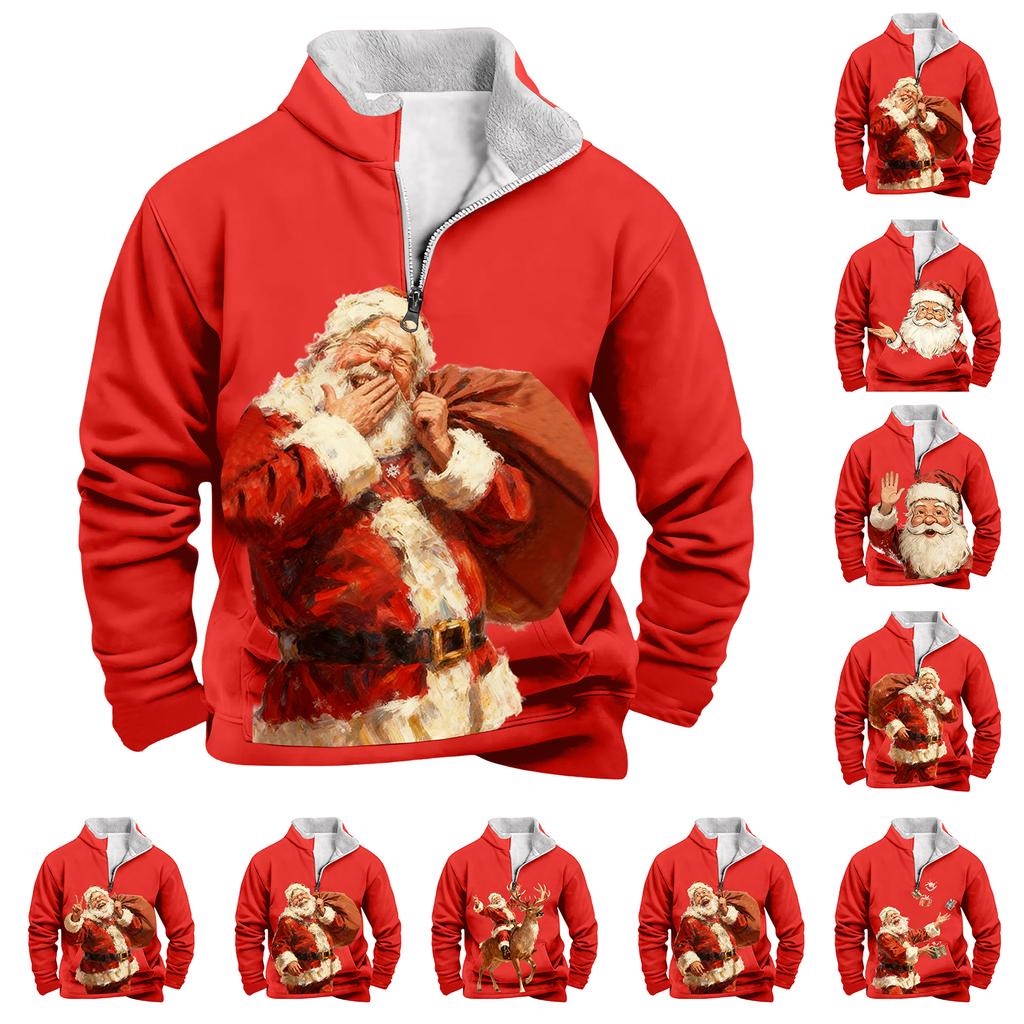 Men's Christmas Stand-up Collar Sweatshirt, Hot-selling Outdoor Casual Top With Collar