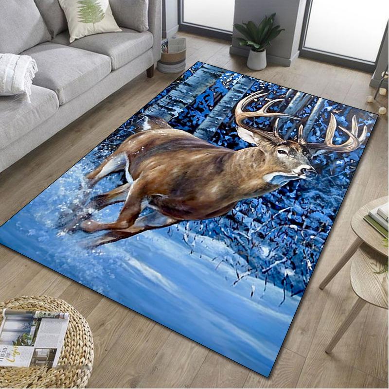 1Pc Animal Deer Print Rug - Home Decoration Carpet For Living Room Bedroom Flooring Computer Chair Area Rug