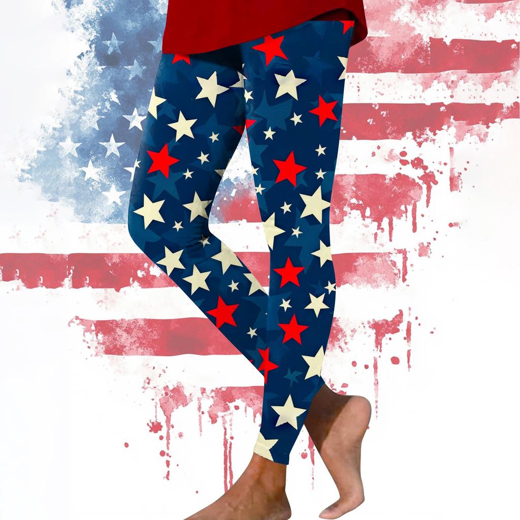 Women's Casual Fashion Outdoor Independence Day Printed Slim Elastic Yoga Pants Cropped Pants