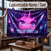 City Cyberpunk Theme Throw Blanket Custom Name Text Personalized Blanket Soft Cozy Blanket for Home Sofa Bed