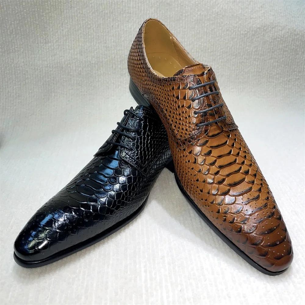 Men's Luxury Italian Leather Oxfords Shoes Brown & Black Lace-Up Wedding Business Formal New Fashion