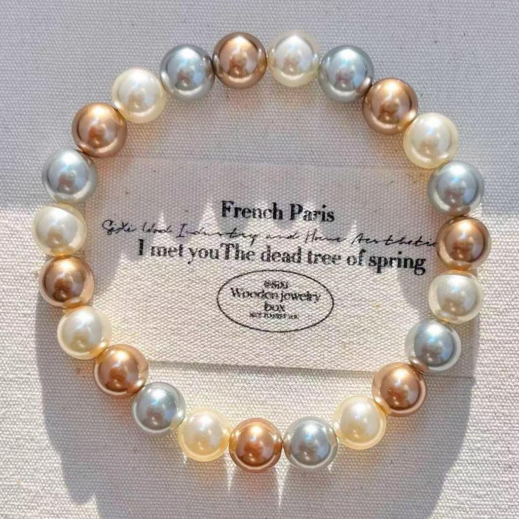 10mm Wysokiej Klasy Francuska Niszowa Złota Mylarowa Bransoletka z Liściem Klonowym i Mieszanymi Kryształami i Perłami