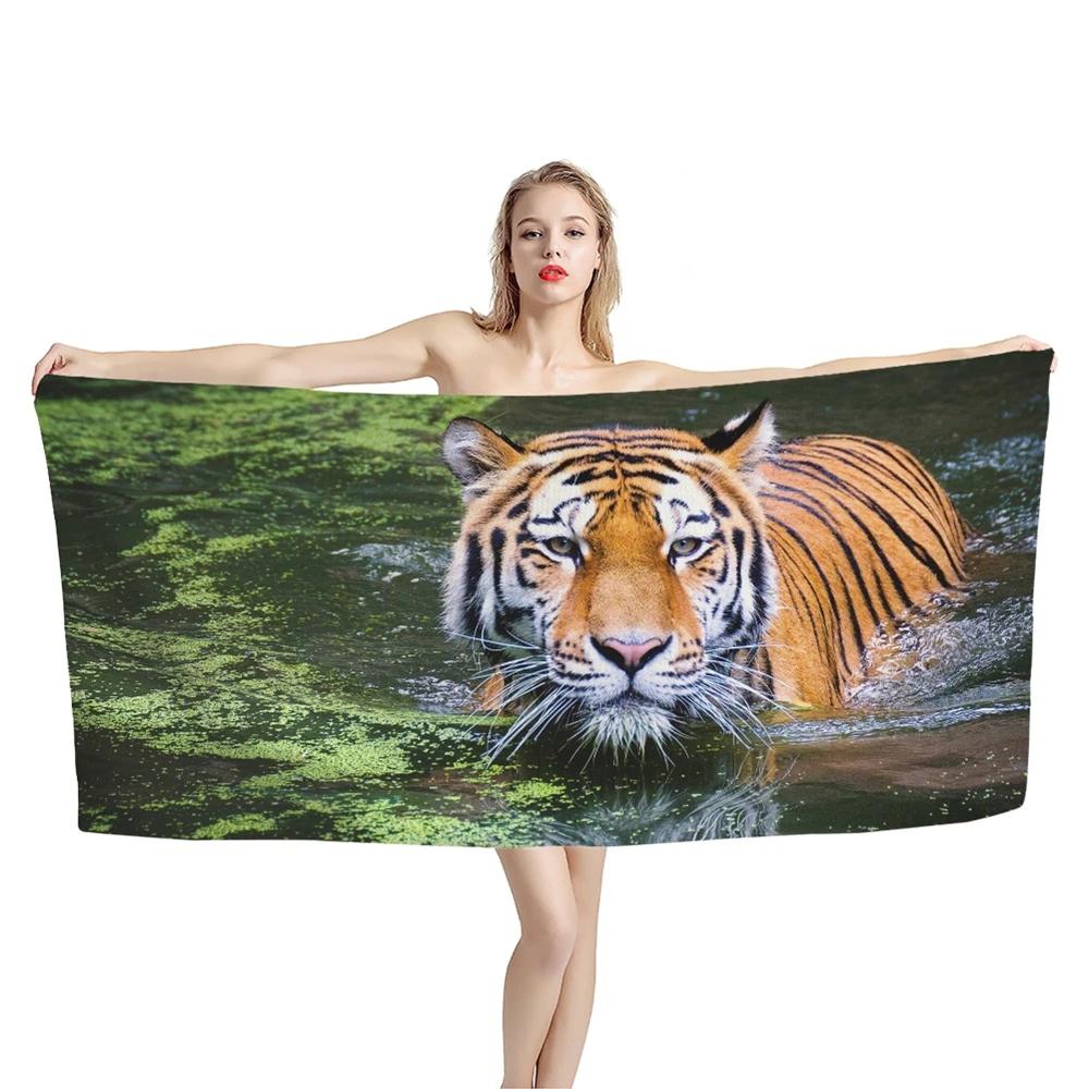 

Tiger Animal 3D Print Beach Towels for Adults Large Size Outdoor Travel Camping Absorbent Bath Surfing Towel Serviette W30*H60(CM)