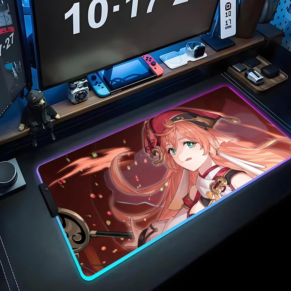 yan fei Mouse Pad RGB Gaming Mousepad Big LED Pad PC Desk Mat Luminous Mouse Pad Large Keyboard Mats Table Rug With Backlit