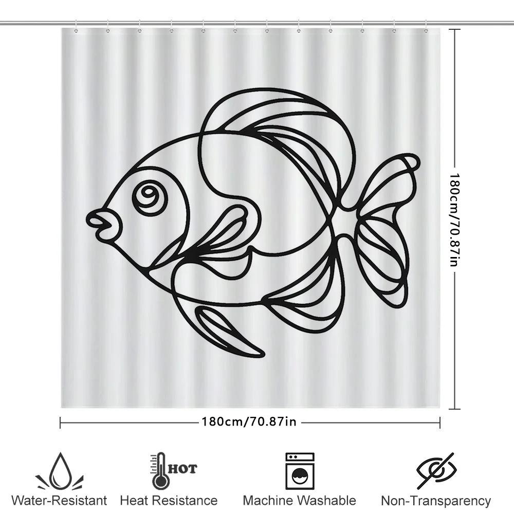 Black And White Modern Fish Print Shower Curtain Home Decor Waterproof Bathroom Decoration 3D Printing Window Treatments Custom