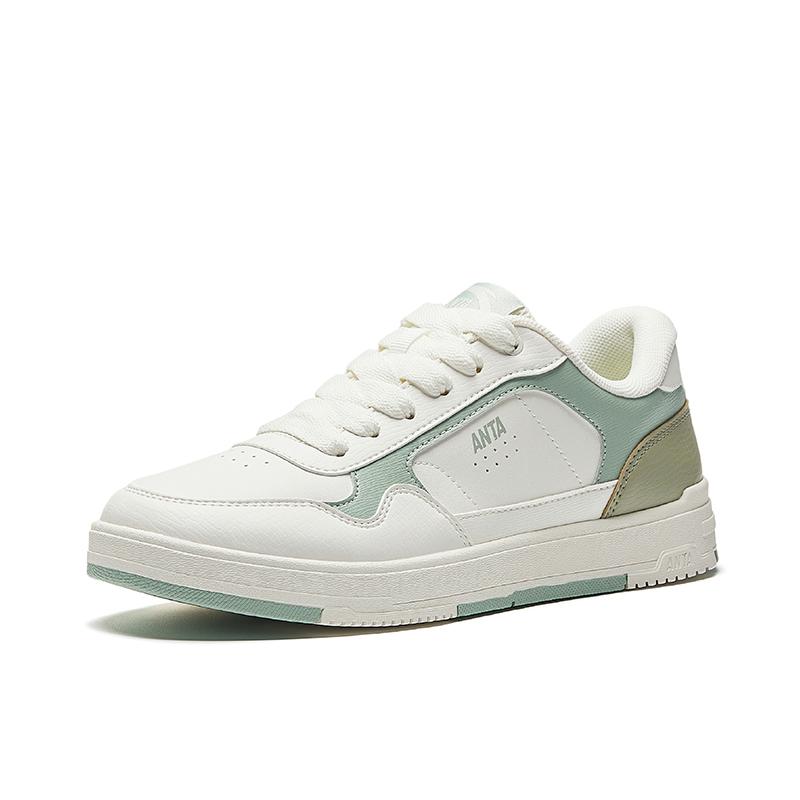 Anta Simple Comfortable Non-Slip Wear-Resistant Low-Top Skate Shoes Women Sneakers White Green 922518008-2