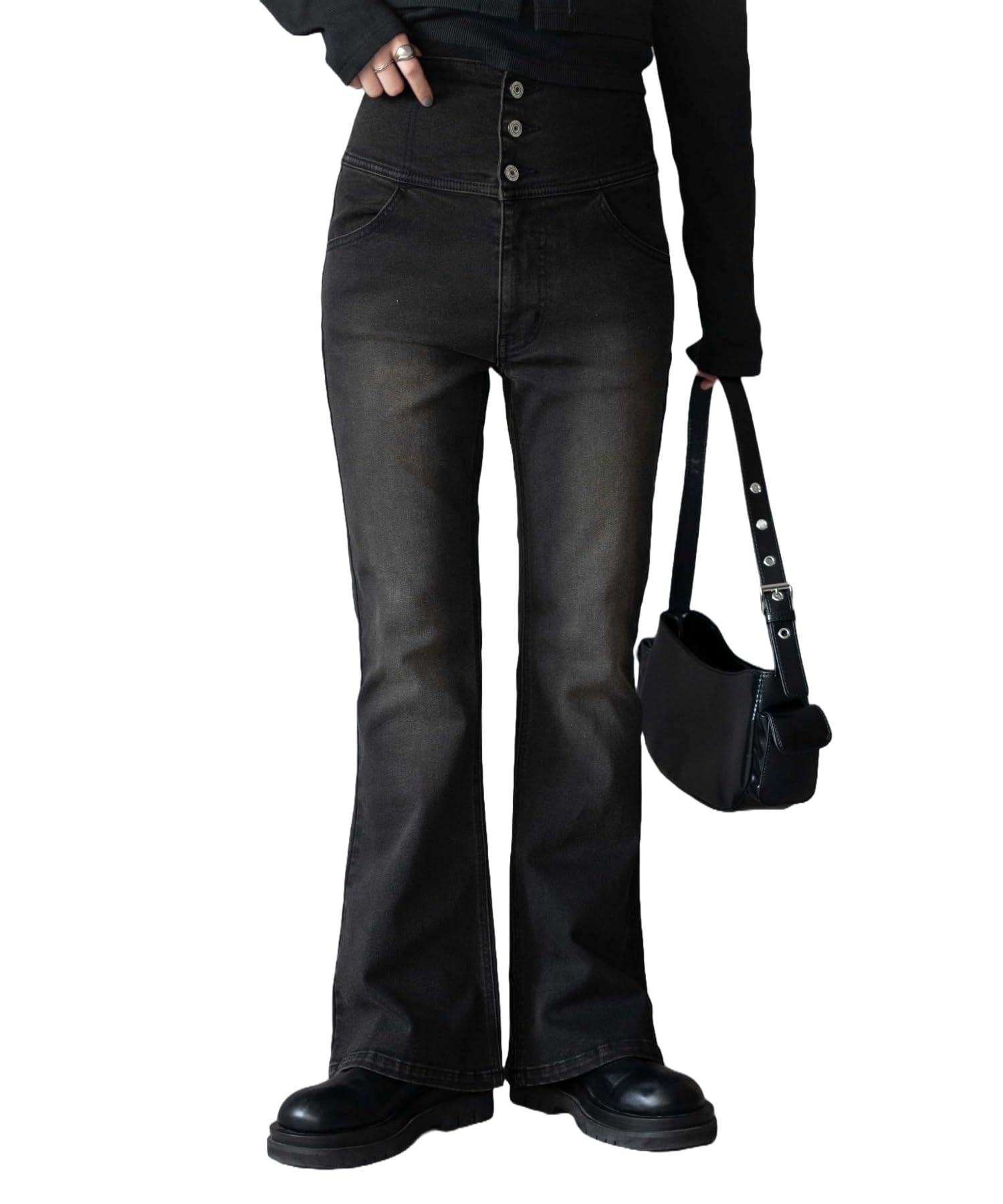 

WEGO Эластичные расклешенные джинсы Размер Sumikuro Женские брюки с высокой талией, S,