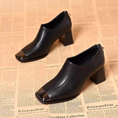 Small Short Boots Temperament Thick Heel Soft Bare Boots Advanced Foreign French Metal Head Deep Mouth High Heels Women's and Ankle Boots