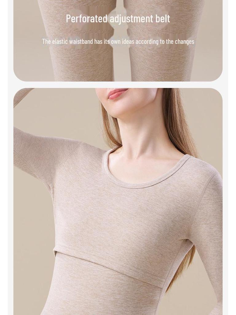 Maternity Thermal Underwear Set: Warm, Cozy Top & Bottoms for Postpartum Nursing - Velvet, Cashmere, Silk Blend for Winter