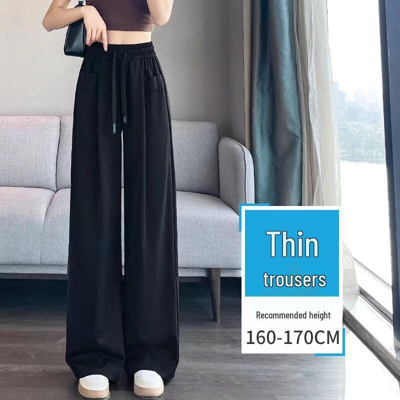 

Women s Plus Size High Waist Ice Silk Quick-Dry Summer Pants - Slimming, Wide-Leg, Casual, Thin Drape Style L for 85-110 jins