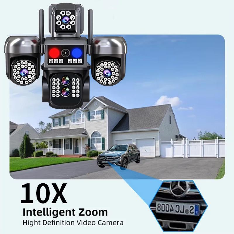 V380 10X Zoom Outdoor PTZ Camera with Multi-Lens, HD Full Color, and Mobile Alarm.