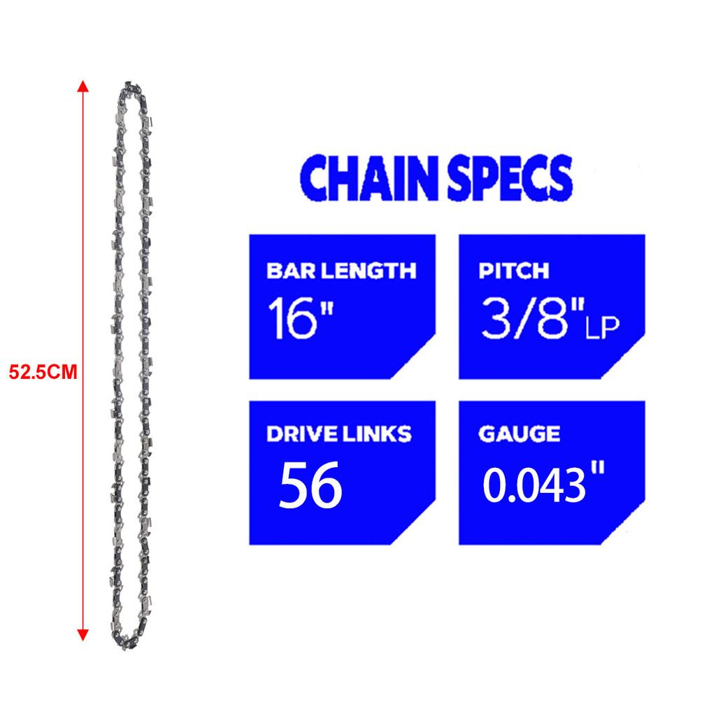 16 Inch Chainsaw Chain 3/8" LP Saw Chains 56 Drive Link Electric Saw Replacement Chainsaw Saw Chain 0.043" Chain gauge