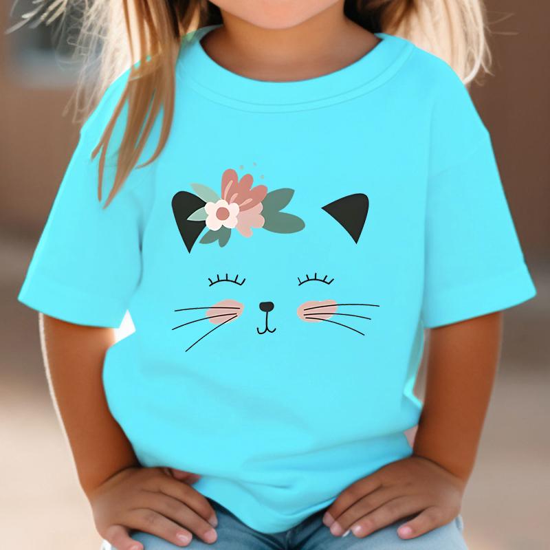 Fast Food Cat T-Shirt Girls Tee Shirts Kids Fashion T-shirts Funny Cat Graphic Tops Cartoons Boys Shirts Clothes