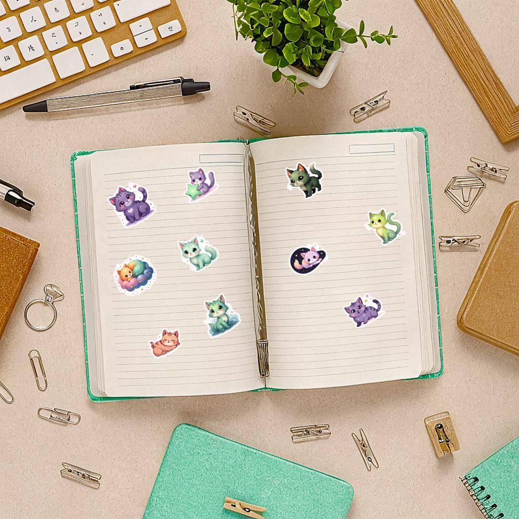 35pcs Kawaii Cat Meow Stickers Aesthetic Colored Decoration Scrapbooking Hand Accounting Graffiti Decals Supplies