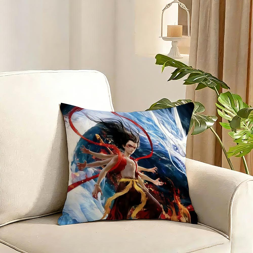 Popular Chinese Mytho Animation Nezha Cushion Cover Reversible Plush Pillow Cover Soft Fluffy Home Decor for Sofa Bedroom