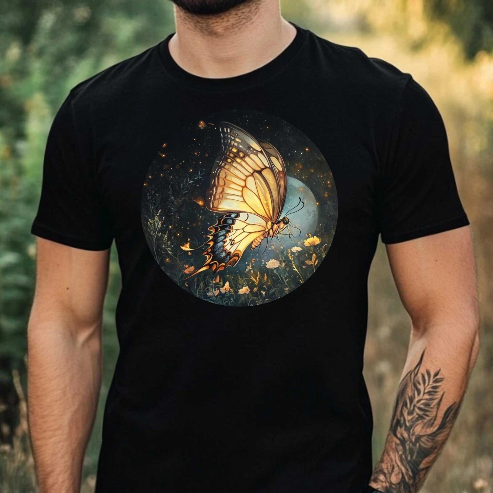 T-Shirt Herren Schmetterling im Mondlicht Motiv Baumwolle Größe XS bis 5XL XL