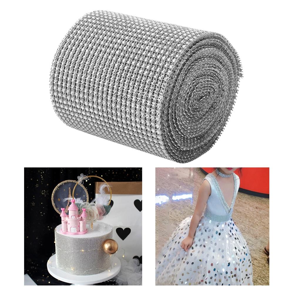 9m 24 Rows Electroplating Plastic Artificial Rhinestone Ribbon Mesh Wedding Clothing