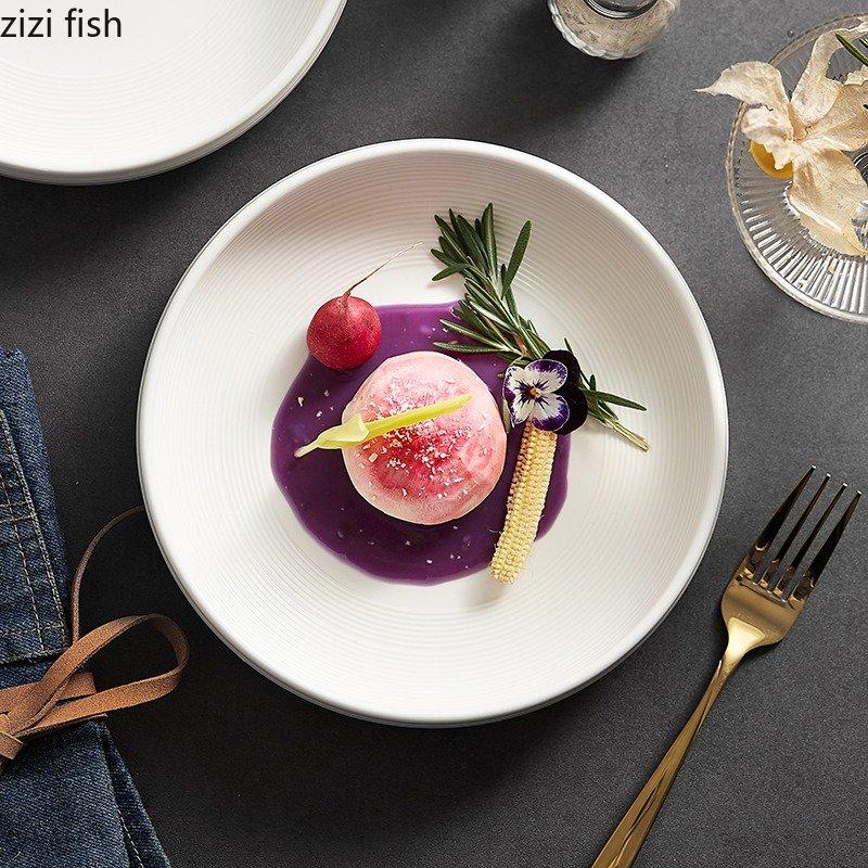 Circular Ceramic Dinner Plate Restaurant Salad Bowl Thick Soup Bowl Snack Plate Dessert Plate Pasta Plates Solid Color Tableware