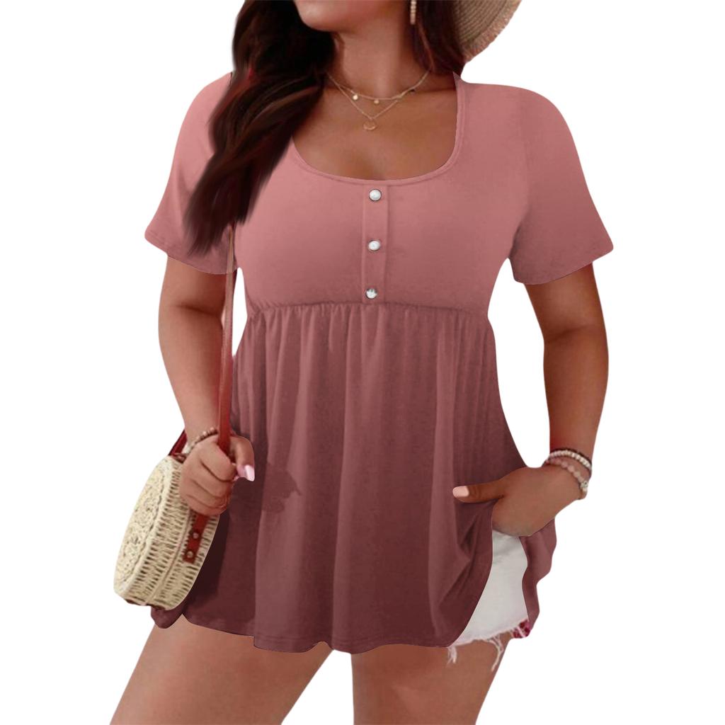 Women's Fashionable Casual Short Sleeve Loose Fit Button Front Printed Blouse