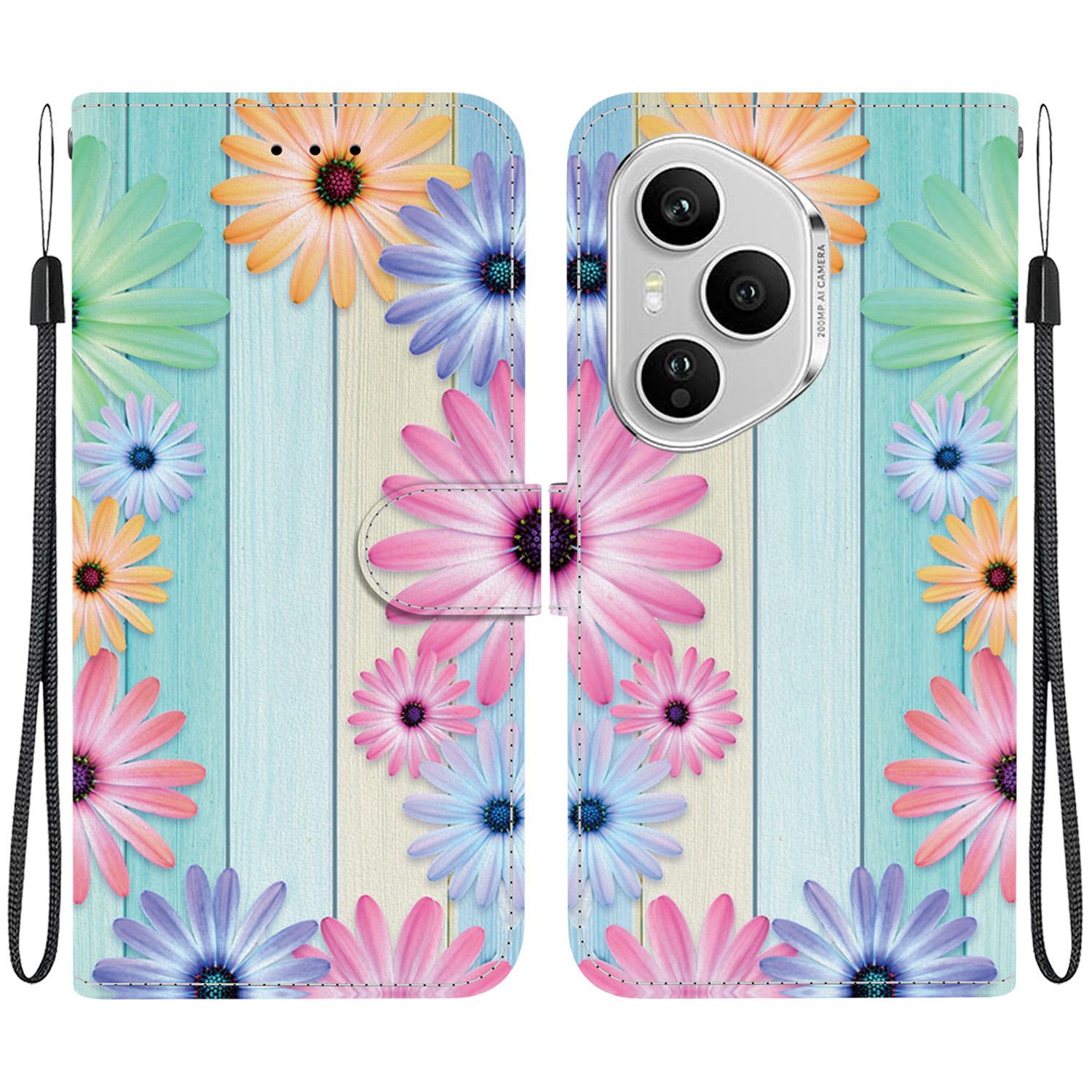 

Для Honor 400 Pro 5G (Глобальный) Кожаный чехол-книжка с принтом и шнурком Sunflower