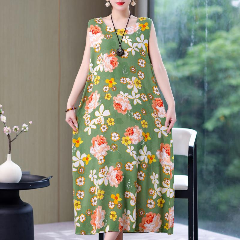 Plus Size Women's Long Dress Summer  Casual Elegant Sleeveless Vintage Print Dress For Women