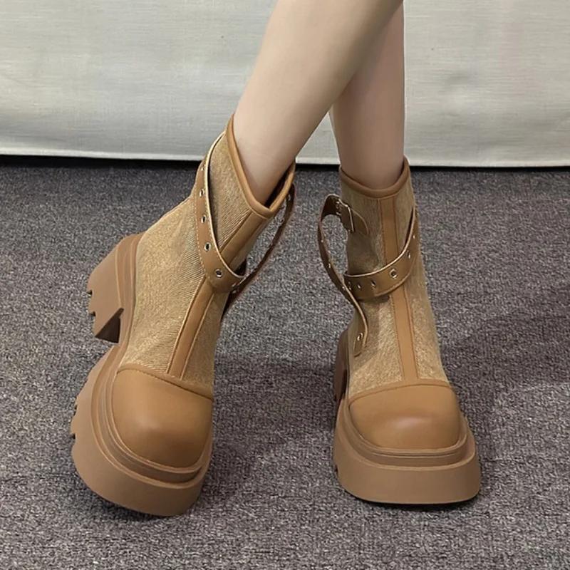Fashion Winter Fashion Motorcycle Ankle Women Boots 2024 New Flats Platform Casual Shoes Trend Sports Leather Walking Woman Snow Boots