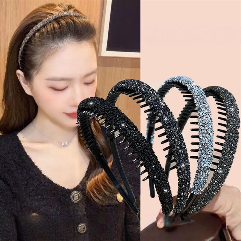 Shiny Rhinestone Headband Non Slip Teeth Design 1/2/4/5/6Pcs Fashion Hair Band for Girls Prom Daily Outing Party Wear
