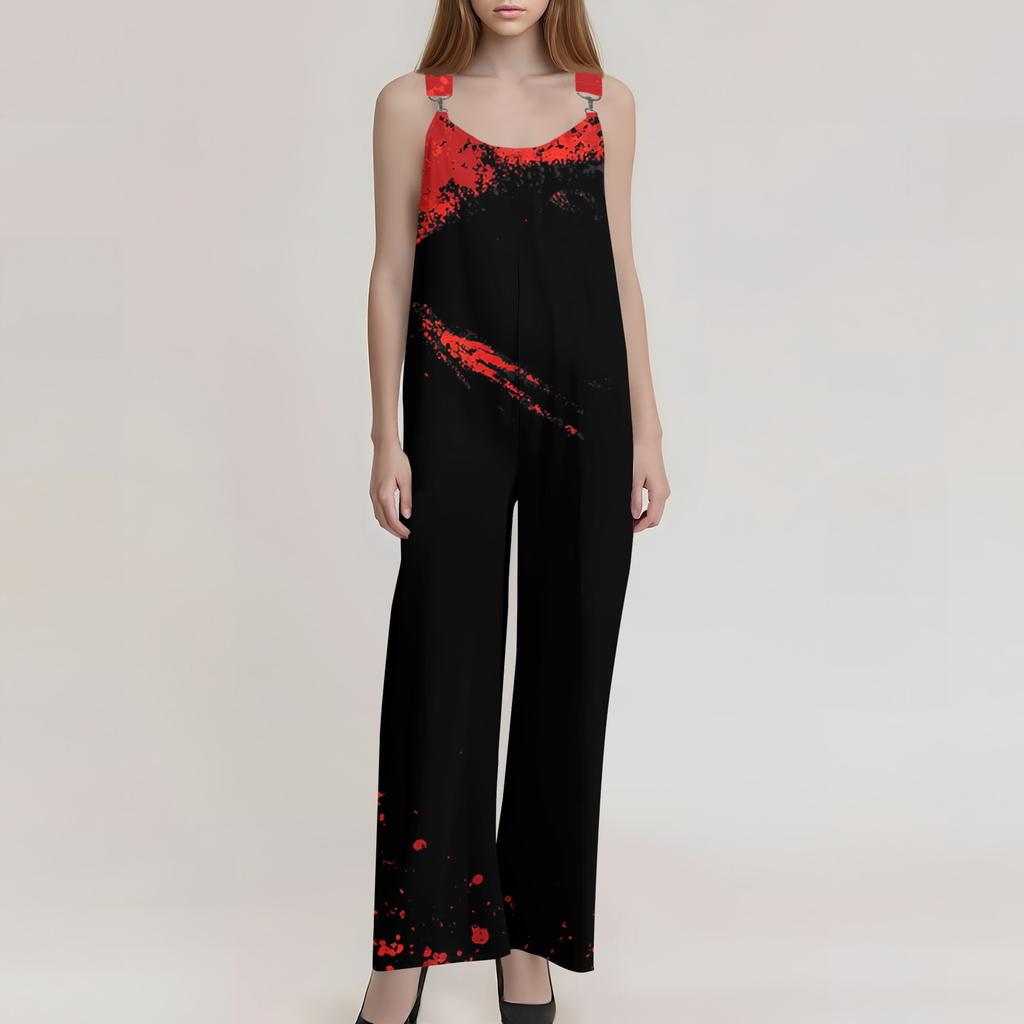 Women's Summer Overalls Floral Print Vintage Jumpsuit ,Non-Adjustable Straps,