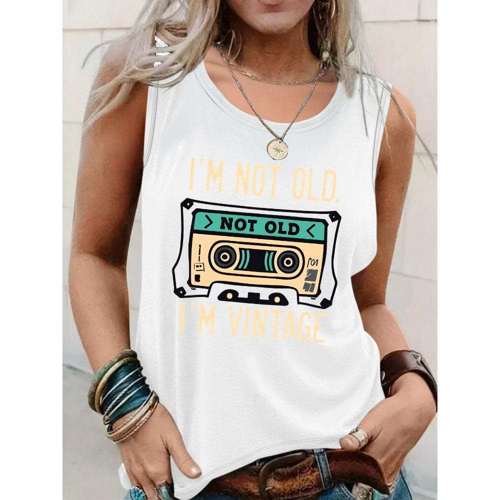 Simple retro printed vest for women's casual daily top