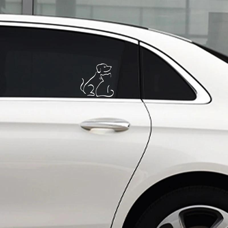14.5*14.5CM Cute Intereting Dog and Cat Vinyl Decal Car Sticker Window Decor Art Sticker