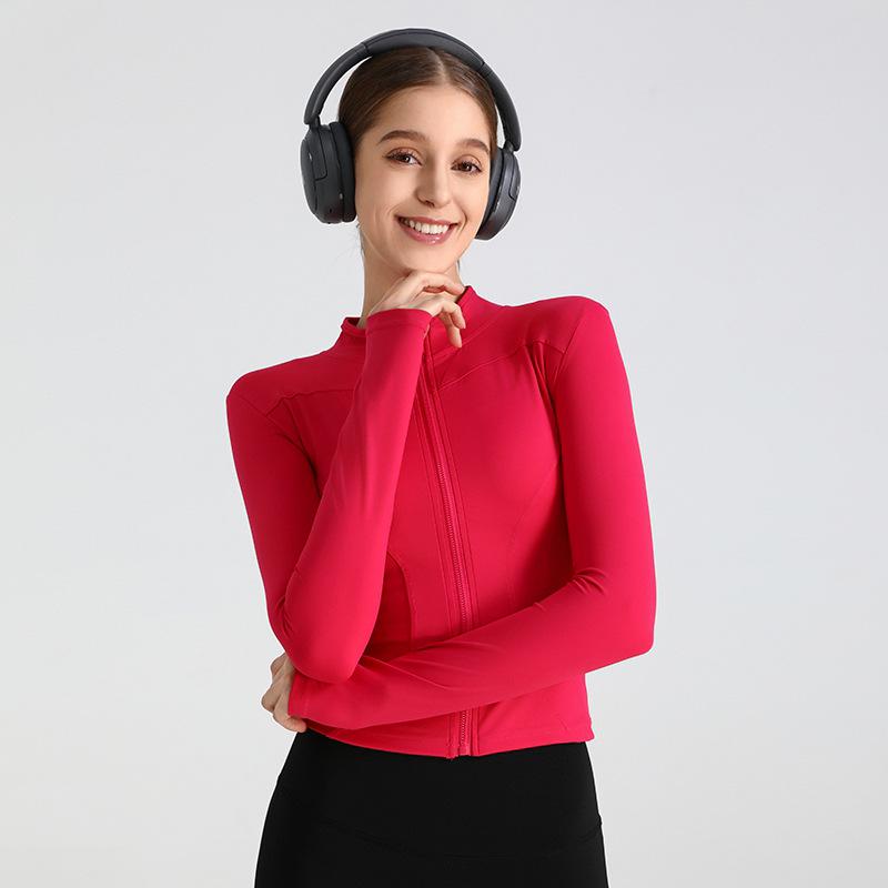 European & American Zipper Yoga Jacket - Quick-Drying, Slimming, Long Sleeve Fitness Top for Women