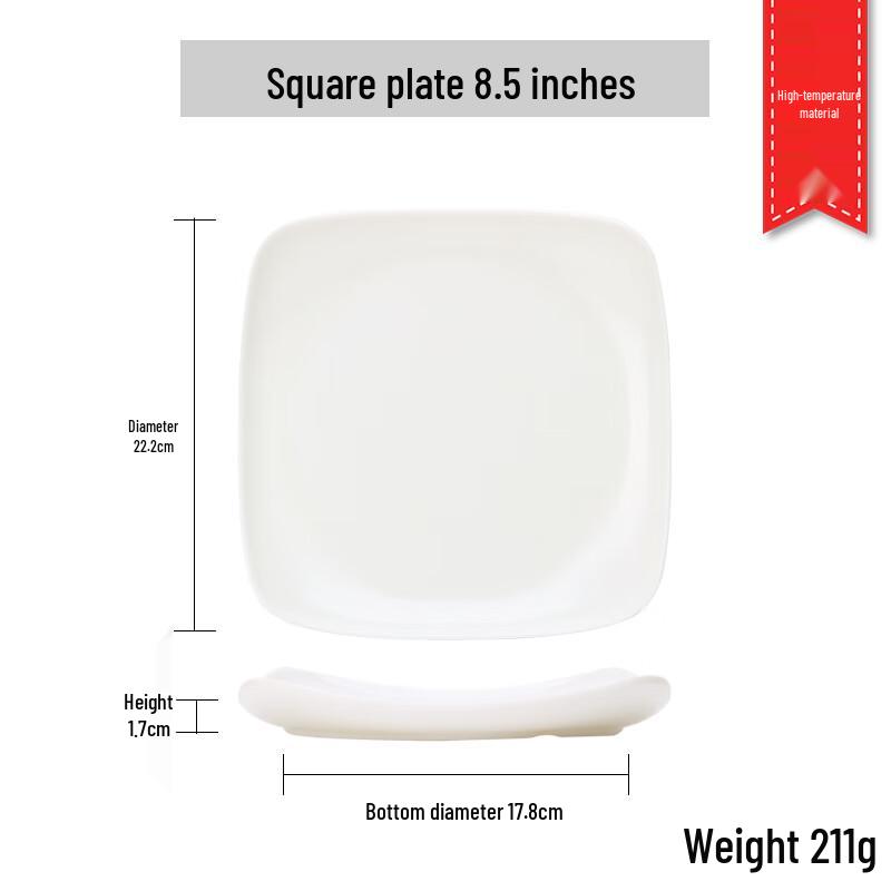 8.5-inch White Melamine Square Dinner Plates, 10-Pack