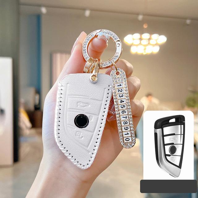 Genuine Leather Pink Car Key Case Cover for BMW F30 F31 F32 F34 F20 F21 F07 F10 1 3 5 7 Series X1 X3 G01 X4 G02 X5 F15 F16 M3 M4