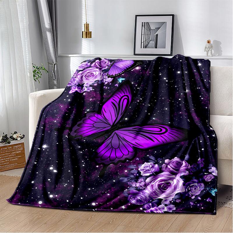 VIKAMA Starry Purple Butterfly Rose Cover Blanket Soft Living Room Bedroom Scandinavian Style Nap Blanket Room Decoration