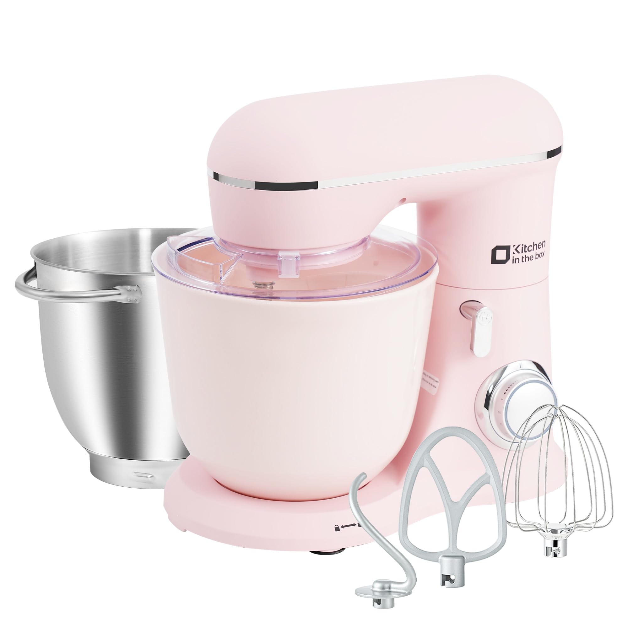 

Міксер Kitchen in the box, стаціонарний, з подвійною чашею, великою місткістю, 10 регулювань швидкості, постачається з 3 типами насадок для дому та... рожевий