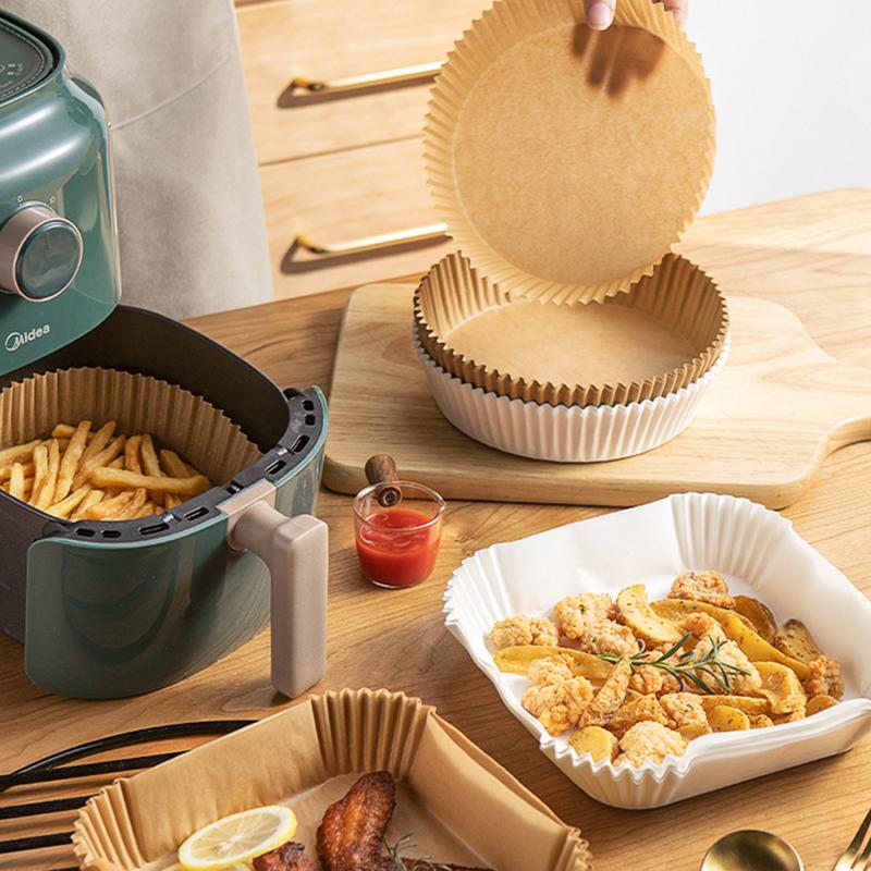 Einweg-Papiereinlage für die Heißluftfritteuse, Antihaft-Matte, Dampfgarer, quadratische Papierbackmatten, Küchen-Heißluftfritteusen-Werkzeuge, Backzubehör