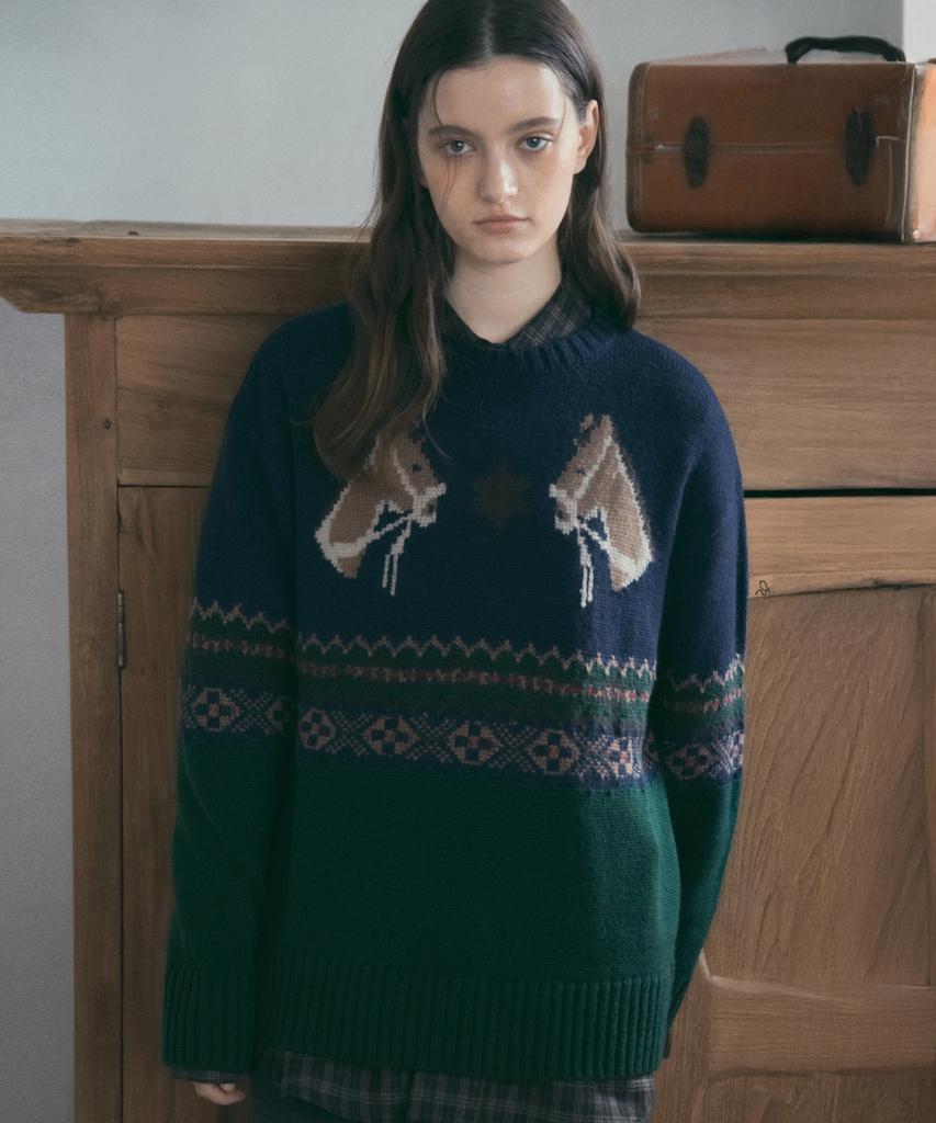 Aueonoseuteljia Rustic Horse Knit_Navy(Oc25-Kn22)