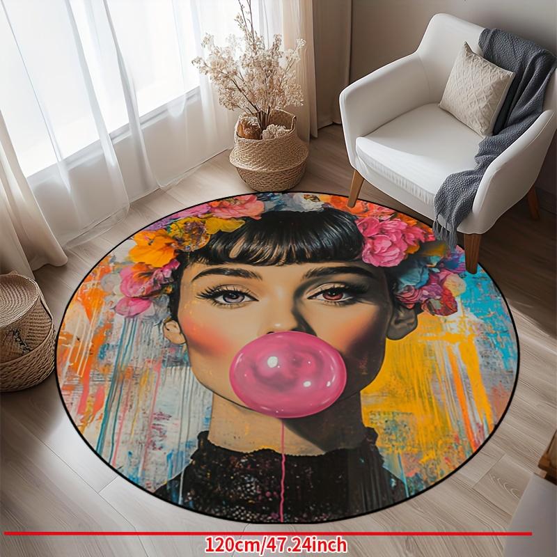 1pc Vibrant Pop Art Polyester Round Mat - Non-Slip, Machine Washable, Thick Felt Mat for Living Room, Bedroom, Hallway, Patio, Garden